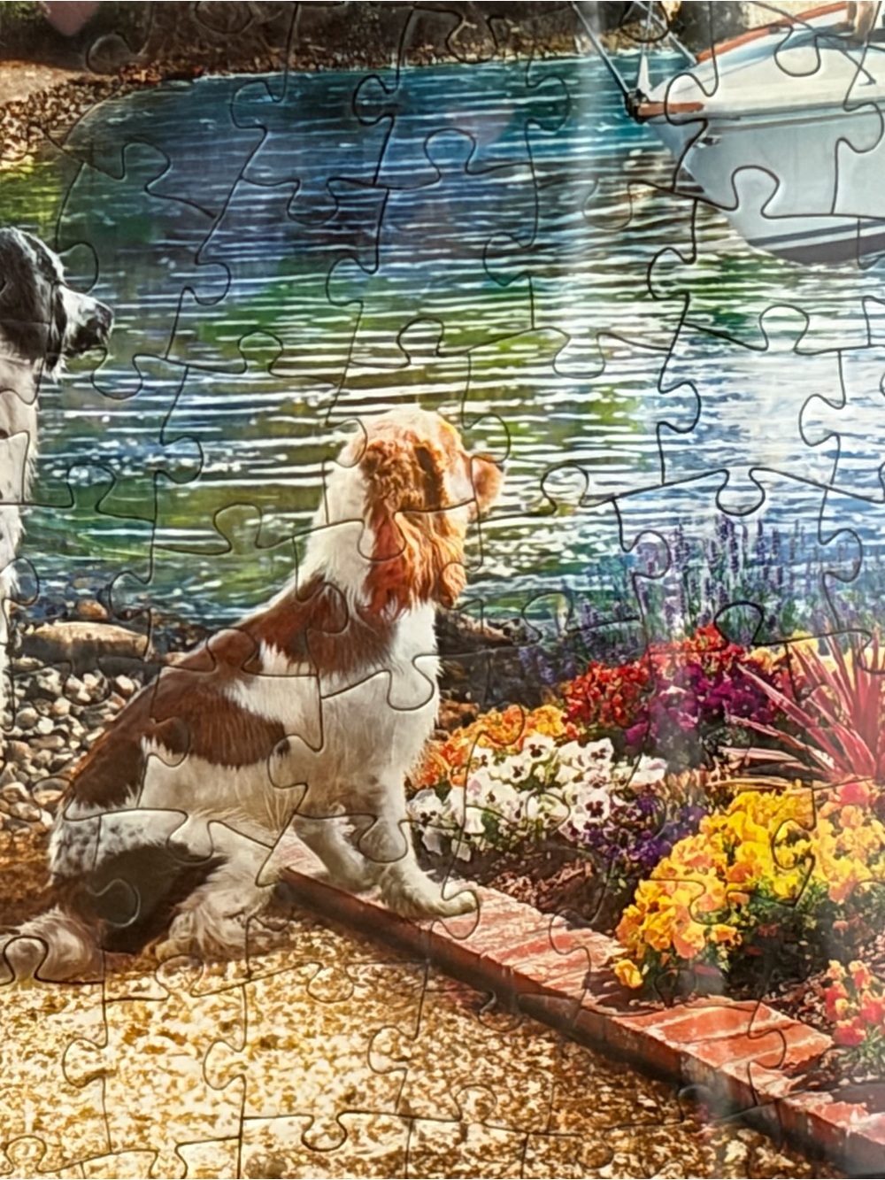 Scenic Lakeside Puzzle Art - Dogs by Cottage - Picture 3 of 7